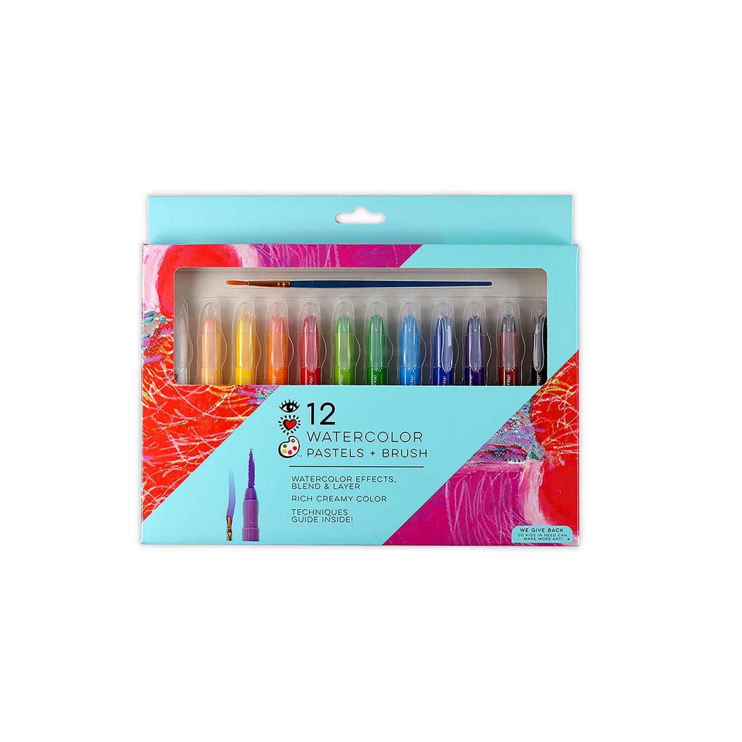 iHeart Art 12 Watercolor Pastels + Brush